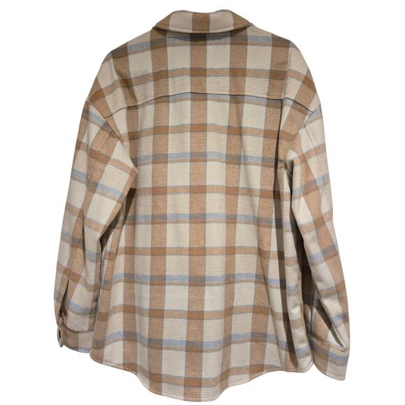 Avec Les Filles Neutral Plaid Shacket Oversized Shirt Jacket Button Front, Large - Picture 4 of 8